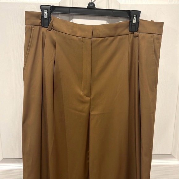 Zara women’s pleated brown wide leg trouser pants size XL NWT - Picture 3 of 12